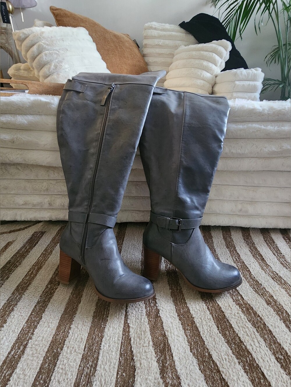 Torrid Wide-Calf Boots. Grey Knee-High Block Heel Boots.